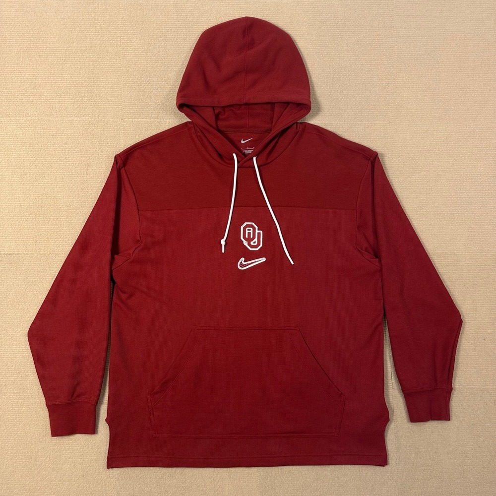 Nike Oklahoma Sooners Hoodie Mens Large Red Waffle Knit Pullover Front Pocket